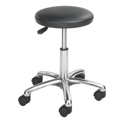 Sgabello da laboratorio scolastico regolabile in altezza con sedile in pelle e rotelle - Struttura in metallo, nero